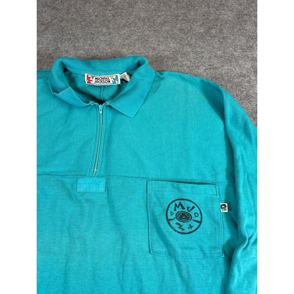 Vintage Y2K Michael Jackson MJ 1/4 Zip Polo Shirt Mens Large Blue Long Sleeve - Picture 2 of 7